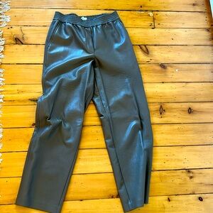 Cinch waist faux leather pants